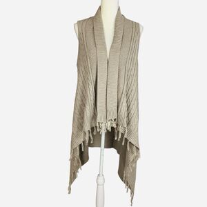 Matilda Jane Cable Knit Open Front Cardigan Sweater Women's S Tan Boho